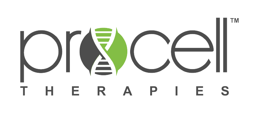 A black and green logo for the procell therapies.